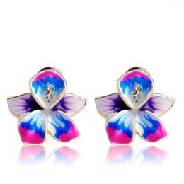 Stud Earrings Blucome Beautiful Purple Enamel Flower Small French Hooks For Women Party Holiday Ear Accessories Jewellery