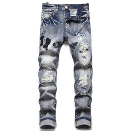 Men's Jeans Men's jeans with holes and patches, trend, stretch, slim Slim-fit pants, versatile men's pants