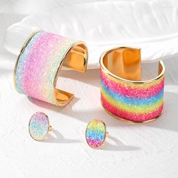 Bangle Bohemian Colorful Shiny Sequin Bracelet Ring Women European Trendy Romantic Open Adjustable Wide Cuff Hand Jewelry Gift