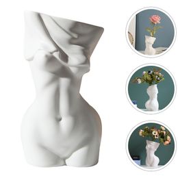 Vases Vase Flower Body Female Planter Ceramic Pot Human Sculpture Arrangement Decorative Torso Resin Dried Statue Figurine Succulent 230731