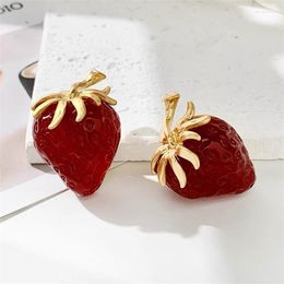 Stud Earrings Fashion Exaggerated Retro Red Strawberry Women 2023Autumn And Winter Sweet Exquisite Trendy All-match Party Jewellery