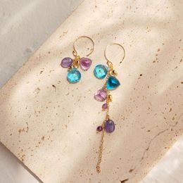 Hoop Earrings & Huggie Lii Ji Natural Amethyst Tanzanite Blue Quartz 14K Gold Filled Asymmetric Fashion Delicate Jewellery