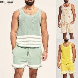 Mens Tracksuits Summer Casual 2PCS Sets Knitted Fashion Tank Tops and Shorts Two Piece Set Streetwear Clothes Men 230731