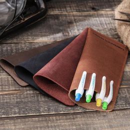 Handmade Big Capacity Leather Pencil Bag Storage Cosmetic Simple Case For Bussiness &School As Gift