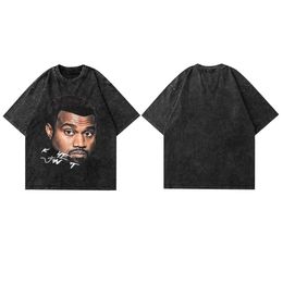 Designer Luxury KanyeS Classic High Street Hip Hop Rap Singer Head Print Short T-shirt For Men And Women Loose Half Sleeve