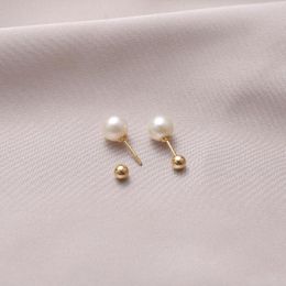 Stud Earrings Labb Real 18K Natural Pearl White Round Strong Light Screw Fashion Gift E157