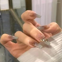 False Nails Fashion Beauty Tools 24PCS Mid-length Amber Blended French Manicure Yellow Diamond Wearing Nail Fake Removable