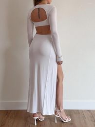 Women's Tracksuits Women S Elegant Long Sleeve Crop Top And High Waist Maxi Skirt Set For Club Party - Stylish Two Piece Outfit