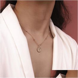 Pendant Necklaces Simple Statement Necklace Twee Constellations Carved Coin Copper Beads Leo For Women Girls Jewellery Gift Gold Sier Dr Dhbzd