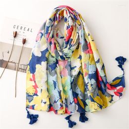 Scarves Early Spring Bright Tropical Plant Camouflage Flower Cotton And Linen Feel Herringbone Beach Towel Long Hanging Tassel Shawl For