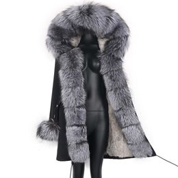 Women's Fur Faux Fur Winter Real Rabbit Fur Coat Women Long Jacket Waterproof Parkas Rex Rabbit Liner Removable Raccoon Fur Collar Hooded Outwear HKD230727