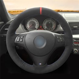 Black Suede Genunie Leather Hand Sew Car Steering Wheel Cover for BMW M Sport M3 E90 E91 E92 E93 E87 E81 E82 E88 X1 E84222C