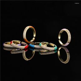 Cluster Rings BUY Luxury Cubic Zirconia Geometric Open Ring Adjustable Fashion Colourful Oil Dripping Women Party Jewellery Accessories