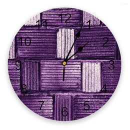 Wall Clocks Purple Brick Mosaic Texture Print Clock Art Silent Non Ticking Round Watch For Home Decortaion Gift