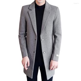 Men's Trench Coats 2023 Winter Fashion Men Solid Colour Coat / Male Casual Slim Long Style Cotton Warm Woollen Blends Jacket Windbreaker