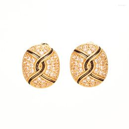 Stud Earrings S925 Sterling Silver Needle Oval With Diamond Plated 18K Gold Elegant Retro Fine Jewelry
