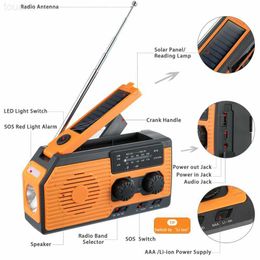 Cell Phone Power Banks Multifunctional Solar Power Bank Radio 5000mA Hand Crank USB Charging FM AM WB NOAA Radio Weather Emergency LED Flashlight Torch L230731