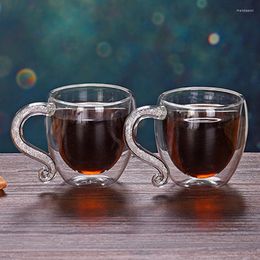 Wine Glasses Creative Crystal Handle Glass Coffee Mugs Transparent Double Layer Cup Milk Juice Tea Mug Valentine's Day Christmas Gift