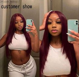 Synthetic Wigs 150% Density 13x4 Lace Frontal Synthetic Hair Wig for WomenNew Red Colourful Brazilian Straight Lace Front Wig Pre Plucked Z230731