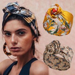 Headwear Hair Accessories Floral Printing Elastic Bandana Wire Headband Knotted Scarf Vintage Turban Adjustable Multi Use Headdress Hair Accessories 230729