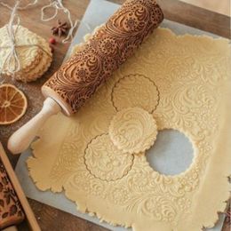 Rolling Pins Pastry Boards Christmas Embossing Pin Baking Cookies Noodle Biscuit Fondant Cake Dough Engraved Roller Flower 230731