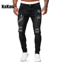 Men's Jeans Kakan - High Quality Men's Stretch Tight-fitting Worn-out White Slim Jeans Spring and Autumn Long Jeans K14-881 230729