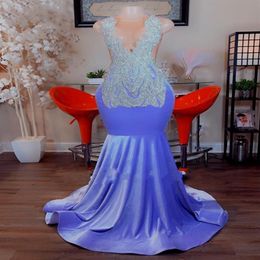 Sparkly Lilac Velvet Prom Dresses 2023 For Black Girls Sheer Neck Mermaid Silver Sequins Gala vestidos de graduacion Evening Occas234h