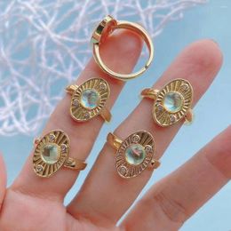 Cluster Rings 5PCS Boho Female Crystal Oval Moon Stone Ring Set Fashion Gold Colour Engagement Vintage Party Wedding For Woman