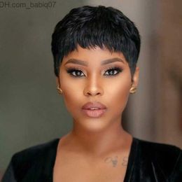 Synthetic Wigs Short Straight Synthetic Wig with Bangs Simulation Perruque Courte Human Hair Wigs Hairpieces for Black White Women 288# Z230731