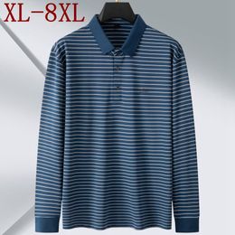 Men's Polos 8XL 7XL 6XL 2023 Autumn High End Luxury Brand Striped Polo Shirt Men Long Sleeve Loose Mens Shirts Business Homme 230731