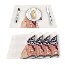 Table Runner 4/6pcs Set Mats Cartoon Artwork Mr. Zebra Printed Napkin Kitchen Accessories Home Party Decorative Placemats