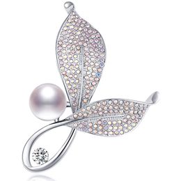 RAINBOW BOX Leaf Brooch Pins for Women Fashion, Pearl with Austria Crystal Jewelry Women's Brooches & Pins D432423