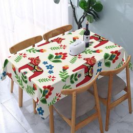 Table Cloth Year Swedish Dala Horses Red Casual Tablecloth Waterproof Party Home Decoration Rectangular Cover For Dining Polyester