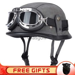 Motorcycle Helmets JYT108 PU Leather Handmade Motorcycle Helmet Vintage Cafe Racer Style Half Face Open Face Jet Scooter Bike Cascos Para Moto DOT x0731