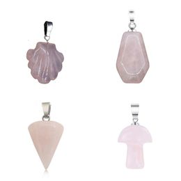 Pendant Necklaces Wholesale Natural Gemstone Rose Quartz Heart Shell Mushroom Charm Jewellery Women Men Gift Dr Dhgarden Dhhvy