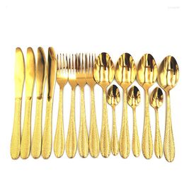 Dinnerware Sets 16pcs Gold Forks Spoons Knifes Set Lunch Cutlery Tableware 18/10 Stainless Steel Dinner Holiday Gift Box