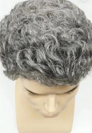 Grey salt and pepper short curly men's wig glueless machine made no lace silver grey weave wig human hair