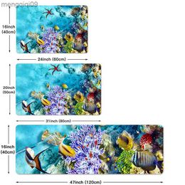 Carpets Ocean Fish Print Kitchen Mat Entrance Doormat Sea Animals Printed Rug Home Floor Balcony Anti-Slip Carpet Home Decor R230731