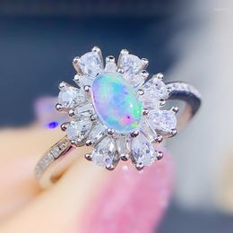 Cluster Rings Natural Real White Opal Flower Luxury Ring 4 6mm 0.3ct Gemstone 925 Sterling Silver Fine Jewellery For Men Or Women J22533