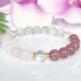 MG1912 8 MM Moonstone Rose Quartz Strawberry Quartz Bracelet Womens Natural Gemstone Beaded Chakra Wrist Jewellery