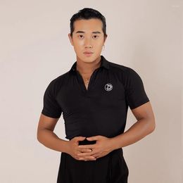 Stage Wear Short Sleeve Black Tops Male Latin Dance Cloth For Men Ballroom Samba Rumba Performance Dancewear YD144