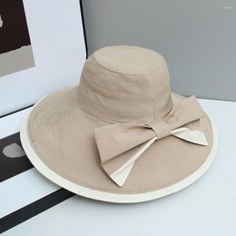 Wide Brim Hats Women's Summer Hat Beach Sun Cap For Female Large 15cm UV Protection Material Bow Tie Foldable Colour Matching In TY0148