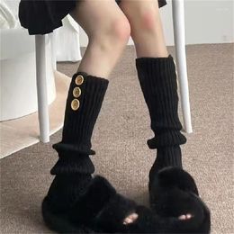 Women Socks Gothic Ribbed Knit Buttons Lolita Boot Cover Stockings Autumn Winter Crochet Cuffs