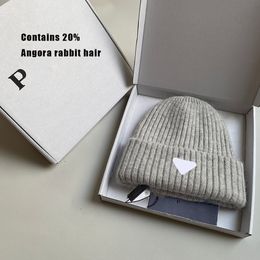 Designer Winter Warm Rabbit Hair Knitted Hat for Men and Women Double Layer Thickened Wool Hat Casual Ear Protection Hat Soft Glutinous Beanie hat