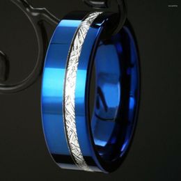 Wedding Rings Trendy 8mm Stainless Steel For Men Silver Color Groove Beveled Edge Blue Matte Finish Promise Ring Band