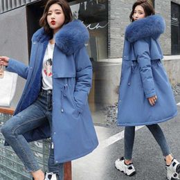 Women's Fur Faux Fur 2022 New Winter Jacket Women's Parka Fashion Long Coat Wool Lining Hooded Parka Slim Fit Fur Collar Warm Snow Suit Padded HKD230727