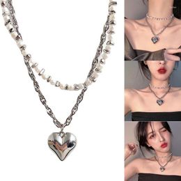 Pendant Necklaces Double Layer Heart Necklace Korean Choker For Women Girls Link Chain Jewellery Student Clavicle