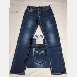 Men's True Jeans Long Coarse Line Super Religion Pencil Blue Black Denim Pants NUJD