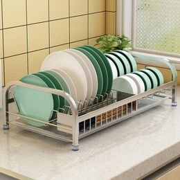 Kitchen Storage 304 Stainless Steel Dish Rack Single-layer Drain Cabinet Disinfection Put Shelf