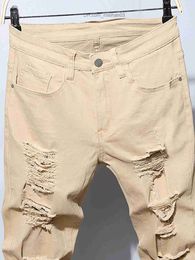 Men's Pants Fashion Street Style Teared Skinny Jeans Men's Vintage Wash Solid Denim Trouser Men's Casual Slim Pencil Denim Pants Z230801